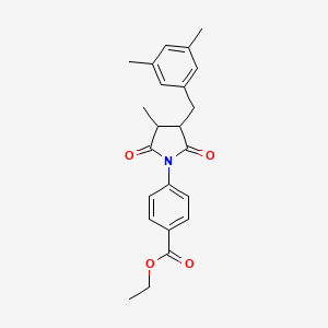 molecular formula C23H25NO4 B4105621 ETHYL 4-{3-[(3,5-DIMETHYLPHENYL)METHYL]-4-METHYL-2,5-DIOXOPYRROLIDIN-1-YL}BENZOATE 