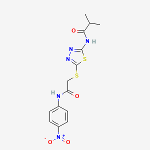 molecular formula C14H15N5O4S2 B4105646 N-(5-((2-((4-nitrophenyl)amino)-2-oxoethyl)thio)-1,3,4-thiadiazol-2-yl)isobutyramide 