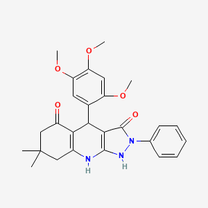 molecular formula C27H29N3O5 B4106337 7,7-dimethyl-2-phenyl-4-(2,4,5-trimethoxyphenyl)-4,7,8,9-tetrahydro-1H-pyrazolo[3,4-b]quinoline-3,5(2H,6H)-dione 