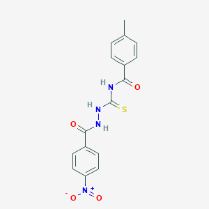 molecular formula C16H14N4O4S B410664 N-[(2-{4-nitrobenzoyl}hydrazino)carbothioyl]-4-methylbenzamide 