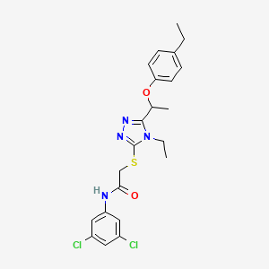molecular formula C22H24Cl2N4O2S B4107115 N-(3,5-dichlorophenyl)-2-({4-ethyl-5-[1-(4-ethylphenoxy)ethyl]-4H-1,2,4-triazol-3-yl}sulfanyl)acetamide 