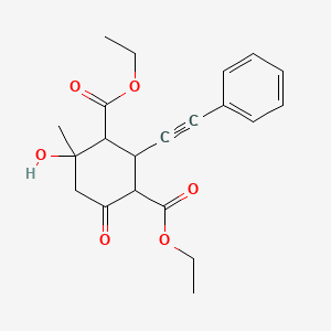 molecular formula C21H24O6 B4107965 DIETHYL 4-HYDROXY-4-METHYL-6-OXO-2-(2-PHENYL-1-ETHYNYL)-1,3-CYCLOHEXANEDICARBOXYLATE 