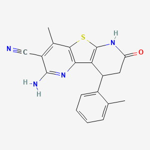 molecular formula C19H16N4OS B4108147 4-amino-6-methyl-13-(2-methylphenyl)-11-oxo-8-thia-3,10-diazatricyclo[7.4.0.02,7]trideca-1(9),2(7),3,5-tetraene-5-carbonitrile 