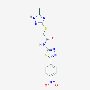 molecular formula C13H11N7O3S2 B410840 N-(5-{4-nitrophenyl}-1,3,4-thiadiazol-2-yl)-2-[(5-methyl-4H-1,2,4-triazol-3-yl)sulfanyl]acetamide 