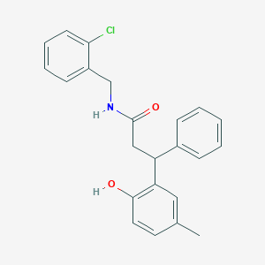 molecular formula C23H22ClNO2 B4109223 N-[(2-chlorophenyl)methyl]-3-(2-hydroxy-5-methylphenyl)-3-phenylpropanamide 
