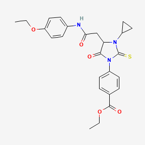 molecular formula C25H27N3O5S B4109927 ethyl 4-(3-cyclopropyl-4-{2-[(4-ethoxyphenyl)amino]-2-oxoethyl}-5-oxo-2-thioxo-1-imidazolidinyl)benzoate 
