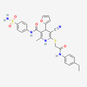 molecular formula C28H27N5O5S2 B4109984 N-[4-(aminosulfonyl)phenyl]-5-cyano-6-({2-[(4-ethylphenyl)amino]-2-oxoethyl}thio)-4-(2-furyl)-2-methyl-1,4-dihydro-3-pyridinecarboxamide 