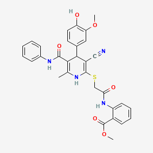 molecular formula C31H28N4O6S B4110120 methyl 2-[({[5-(anilinocarbonyl)-3-cyano-4-(4-hydroxy-3-methoxyphenyl)-6-methyl-1,4-dihydro-2-pyridinyl]thio}acetyl)amino]benzoate 