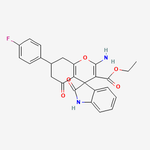 molecular formula C25H21FN2O5 B4110329 ethyl 2-amino-7-(4-fluorophenyl)-2',5-dioxo-1',2',5,6,7,8-hexahydrospiro[chromene-4,3'-indole]-3-carboxylate 