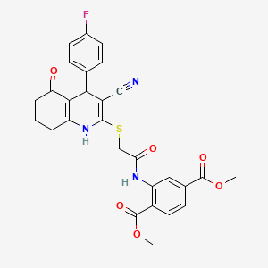 molecular formula C28H24FN3O6S B4110669 dimethyl 2-[({[3-cyano-4-(4-fluorophenyl)-5-oxo-1,4,5,6,7,8-hexahydro-2-quinolinyl]thio}acetyl)amino]terephthalate 