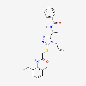 molecular formula C25H29N5O2S B4110681 N-{1-[5-({2-[(2-ethyl-6-methylphenyl)amino]-2-oxoethyl}sulfanyl)-4-(prop-2-en-1-yl)-4H-1,2,4-triazol-3-yl]ethyl}benzamide 