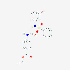 molecular formula C24H24N2O6S B411273 Ethyl 4-({[3-methoxy(phenylsulfonyl)anilino]acetyl}amino)benzoate 
