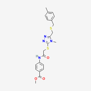 molecular formula C22H24N4O3S2 B4113362 Methyl 4-[[2-[[4-methyl-5-[(4-methylphenyl)methylsulfanylmethyl]-1,2,4-triazol-3-yl]sulfanyl]acetyl]amino]benzoate 