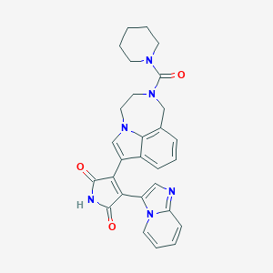 molecular formula C28H26N6O3 B041134 3-Imidazo[1,2-a]pyridin-3-yl-4-[10-(piperidine-1-carbonyl)-1,10-diazatricyclo[6.4.1.04,13]trideca-2,4,6,8(13)-tetraen-3-yl]pyrrole-2,5-dione CAS No. 603281-60-3