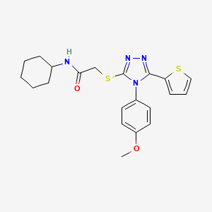 molecular formula C21H24N4O2S2 B4113511 N-cyclohexyl-2-{[4-(4-methoxyphenyl)-5-(thiophen-2-yl)-4H-1,2,4-triazol-3-yl]sulfanyl}acetamide 
