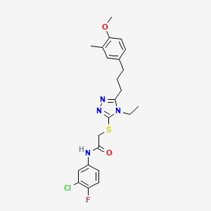 molecular formula C23H26ClFN4O2S B4113527 N-(3-chloro-4-fluorophenyl)-2-({4-ethyl-5-[3-(4-methoxy-3-methylphenyl)propyl]-4H-1,2,4-triazol-3-yl}sulfanyl)acetamide 