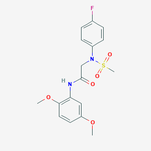 molecular formula C17H19FN2O5S B411373 N-(2,5-dimethoxyphenyl)-2-[4-fluoro(methylsulfonyl)anilino]acetamide 