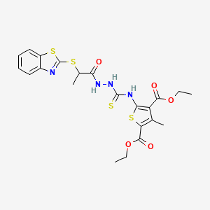 molecular formula C22H24N4O5S4 B4114223 Diethyl 5-[({2-[2-(1,3-benzothiazol-2-ylsulfanyl)propanoyl]hydrazinyl}carbonothioyl)amino]-3-methylthiophene-2,4-dicarboxylate 