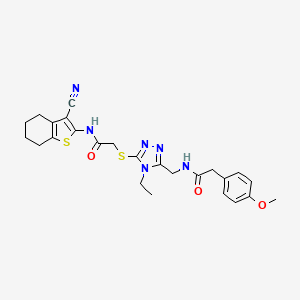 molecular formula C25H28N6O3S2 B4114936 N-(3-cyano-4,5,6,7-tetrahydro-1-benzothiophen-2-yl)-2-{[4-ethyl-5-({[(4-methoxyphenyl)acetyl]amino}methyl)-4H-1,2,4-triazol-3-yl]sulfanyl}acetamide 