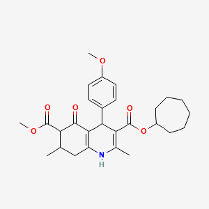 molecular formula C28H35NO6 B4114944 3-Cycloheptyl 6-methyl 4-(4-methoxyphenyl)-2,7-dimethyl-5-oxo-1,4,5,6,7,8-hexahydroquinoline-3,6-dicarboxylate 