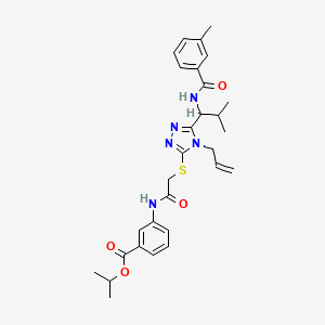 molecular formula C29H35N5O4S B4114958 Propan-2-yl 3-[[2-[[5-[2-methyl-1-[(3-methylbenzoyl)amino]propyl]-4-prop-2-enyl-1,2,4-triazol-3-yl]sulfanyl]acetyl]amino]benzoate 