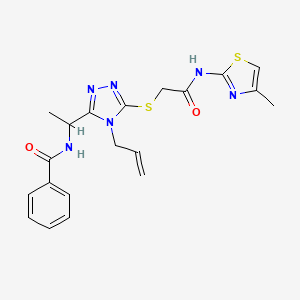 molecular formula C20H22N6O2S2 B4115326 N-{1-[5-({2-[(4-methyl-1,3-thiazol-2-yl)amino]-2-oxoethyl}sulfanyl)-4-(prop-2-en-1-yl)-4H-1,2,4-triazol-3-yl]ethyl}benzamide 