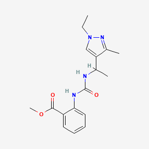 molecular formula C17H22N4O3 B4115351 methyl 2-({[1-(1-ethyl-3-methyl-1H-pyrazol-4-yl)ethyl]carbamoyl}amino)benzoate 