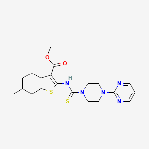 molecular formula C20H25N5O2S2 B4115441 Methyl 6-methyl-2-({[4-(pyrimidin-2-yl)piperazin-1-yl]carbonothioyl}amino)-4,5,6,7-tetrahydro-1-benzothiophene-3-carboxylate 