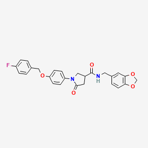 molecular formula C26H23FN2O5 B4115466 N-(1,3-benzodioxol-5-ylmethyl)-1-{4-[(4-fluorobenzyl)oxy]phenyl}-5-oxopyrrolidine-3-carboxamide 