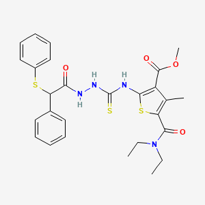 molecular formula C27H30N4O4S3 B4115664 Methyl 5-(diethylcarbamoyl)-4-methyl-2-[({2-[phenyl(phenylsulfanyl)acetyl]hydrazinyl}carbonothioyl)amino]thiophene-3-carboxylate 