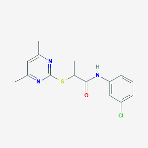 molecular formula C15H16ClN3OS B4115784 N-(3-chlorophenyl)-2-(4,6-dimethylpyrimidin-2-yl)sulfanylpropanamide 