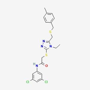molecular formula C21H22Cl2N4OS2 B4116256 N-(3,5-dichlorophenyl)-2-[[4-ethyl-5-[(4-methylphenyl)methylsulfanylmethyl]-1,2,4-triazol-3-yl]sulfanyl]acetamide 