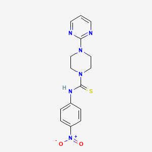 molecular formula C15H16N6O2S B4116369 N-(4-nitrophenyl)-4-(2-pyrimidinyl)-1-piperazinecarbothioamide 