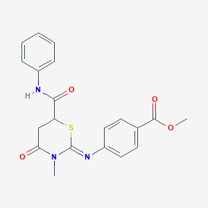 molecular formula C20H19N3O4S B411641 methyl 4-{[(2E)-3-methyl-4-oxo-6-(phenylcarbamoyl)-1,3-thiazinan-2-ylidene]amino}benzoate 