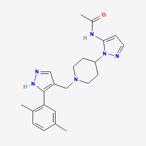 molecular formula C22H28N6O B4116589 N-[2-[1-[[5-(2,5-dimethylphenyl)-1H-pyrazol-4-yl]methyl]piperidin-4-yl]pyrazol-3-yl]acetamide 