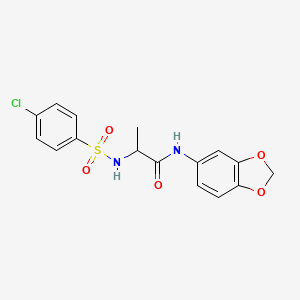 molecular formula C16H15ClN2O5S B4116886 N-(1,3-benzodioxol-5-yl)-2-[(4-chlorophenyl)sulfonylamino]propanamide 
