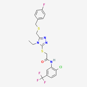 molecular formula C21H19ClF4N4OS2 B4117225 N-[2-chloro-5-(trifluoromethyl)phenyl]-2-[[4-ethyl-5-[(4-fluorophenyl)methylsulfanylmethyl]-1,2,4-triazol-3-yl]sulfanyl]acetamide 