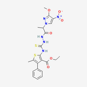 molecular formula C22H24N6O6S2 B4117598 ethyl 2-[({2-[2-(3-methoxy-4-nitro-1H-pyrazol-1-yl)propanoyl]hydrazinyl}carbonothioyl)amino]-5-methyl-4-phenylthiophene-3-carboxylate 