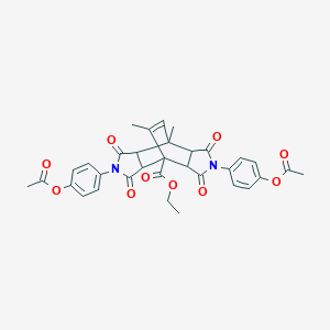 molecular formula C33H30N2O10 B411873 Ethyl 4,10-bis[4-(acetyloxy)phenyl]-7,13-dimethyl-3,5,9,11-tetraoxo-4,10-diazatetracyclo[5.5.2.0~2,6~.0~8,12~]tetradec-13-ene-1-carboxylate 