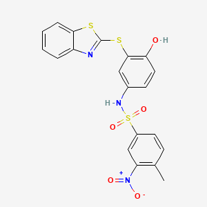 molecular formula C20H15N3O5S3 B4119001 N-[3-(1,3-benzothiazol-2-ylsulfanyl)-4-hydroxyphenyl]-4-methyl-3-nitrobenzenesulfonamide 