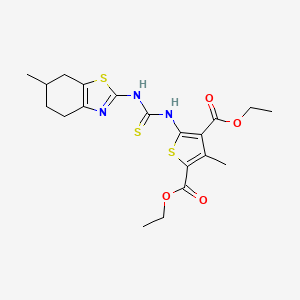 molecular formula C20H25N3O4S3 B4119035 Diethyl 3-methyl-5-{[(6-methyl-4,5,6,7-tetrahydro-1,3-benzothiazol-2-yl)carbamothioyl]amino}thiophene-2,4-dicarboxylate 