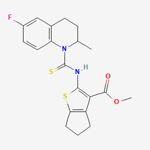molecular formula C20H21FN2O2S2 B4119060 methyl 2-{[(6-fluoro-2-methyl-3,4-dihydroquinolin-1(2H)-yl)carbonothioyl]amino}-5,6-dihydro-4H-cyclopenta[b]thiophene-3-carboxylate 