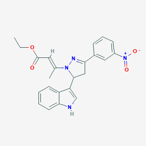 molecular formula C23H22N4O4 B411938 ethyl 3-[3-{3-nitrophenyl}-5-(1H-indol-3-yl)-4,5-dihydro-1H-pyrazol-1-yl]-2-butenoate 