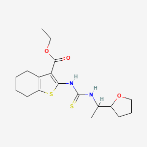 molecular formula C18H26N2O3S2 B4119595 Ethyl 2-({[1-(tetrahydrofuran-2-yl)ethyl]carbamothioyl}amino)-4,5,6,7-tetrahydro-1-benzothiophene-3-carboxylate 