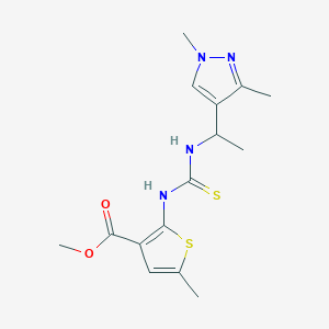 molecular formula C15H20N4O2S2 B4119954 Methyl 2-[1-(1,3-dimethylpyrazol-4-yl)ethylcarbamothioylamino]-5-methylthiophene-3-carboxylate 
