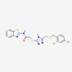 molecular formula C20H17Cl2N5OS3 B4120175 N-(1,3-benzothiazol-2-yl)-2-[[5-[(2,4-dichlorophenyl)methylsulfanylmethyl]-4-methyl-1,2,4-triazol-3-yl]sulfanyl]acetamide 