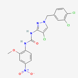 molecular formula C18H14Cl3N5O4 B4120411 N-[4-chloro-1-(3,4-dichlorobenzyl)-1H-pyrazol-3-yl]-N'-(2-methoxy-4-nitrophenyl)urea 