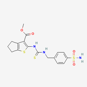 molecular formula C17H19N3O4S3 B4120878 methyl 2-[({[4-(aminosulfonyl)benzyl]amino}carbonothioyl)amino]-5,6-dihydro-4H-cyclopenta[b]thiophene-3-carboxylate 