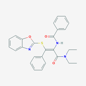molecular formula C27H25N3O3S B412101 N-{2-(1,3-benzoxazol-2-ylsulfanyl)-1-[(diethylamino)carbonyl]-2-phenylvinyl}benzamide 