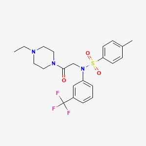 molecular formula C22H26F3N3O3S B4121049 N-[2-(4-ethyl-1-piperazinyl)-2-oxoethyl]-4-methyl-N-[3-(trifluoromethyl)phenyl]benzenesulfonamide 